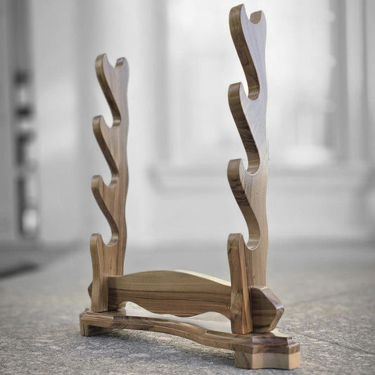 Wooden display stand from walnut for katana sword