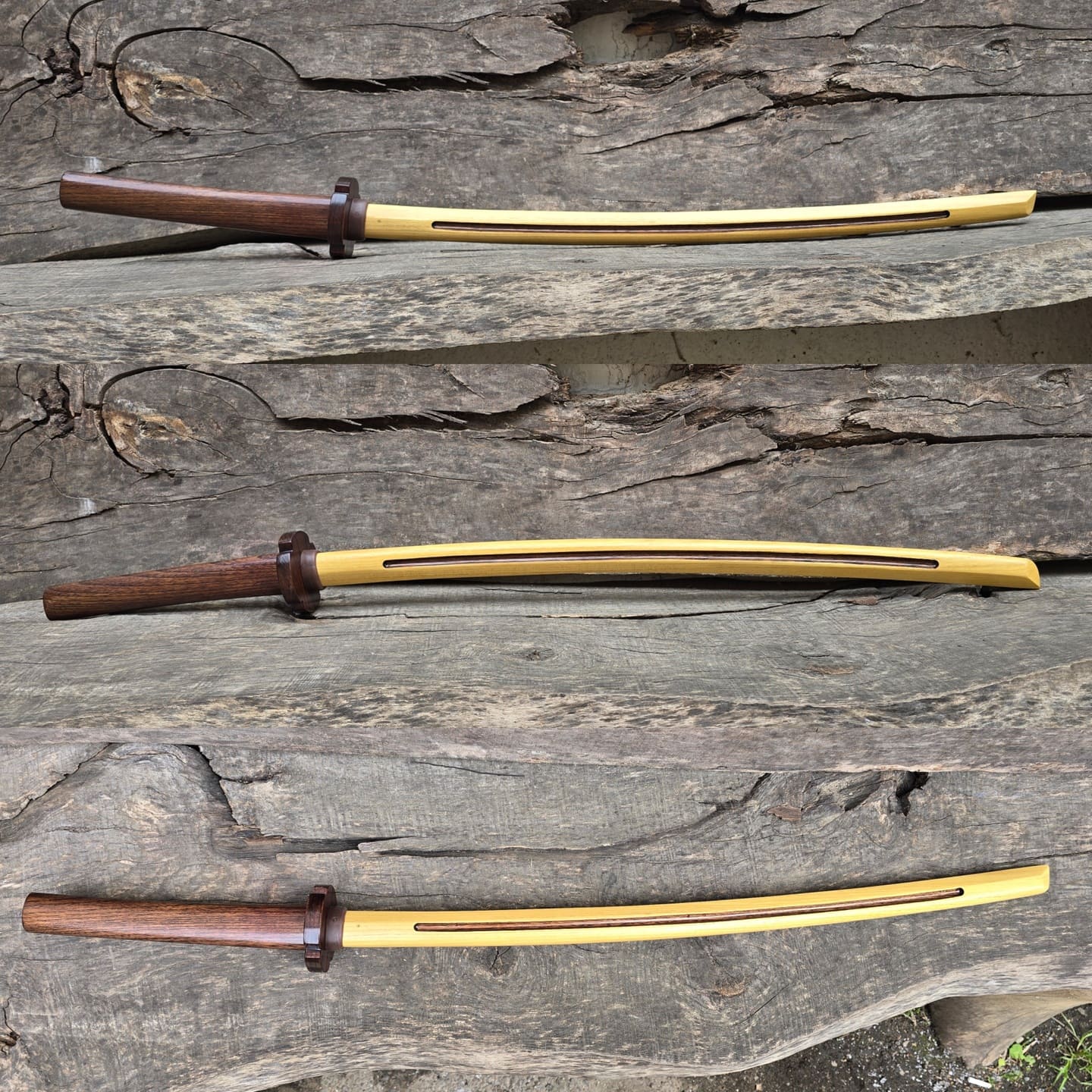Japanese Bokken Daito 102 (40.1") with brown groove, hahdle and tsuba - Robinia Wood