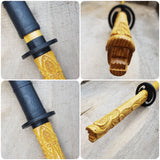 Wooden bokken Daito Deluxe Dragon with patterned rubber tsuba and dome, plastic saya for Iaido - Robinia