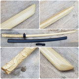 Wooden bokken Daito Deluxe Dragon with patterned rubber tsuba and dome, plastic saya for Iaido - European Hornbeam