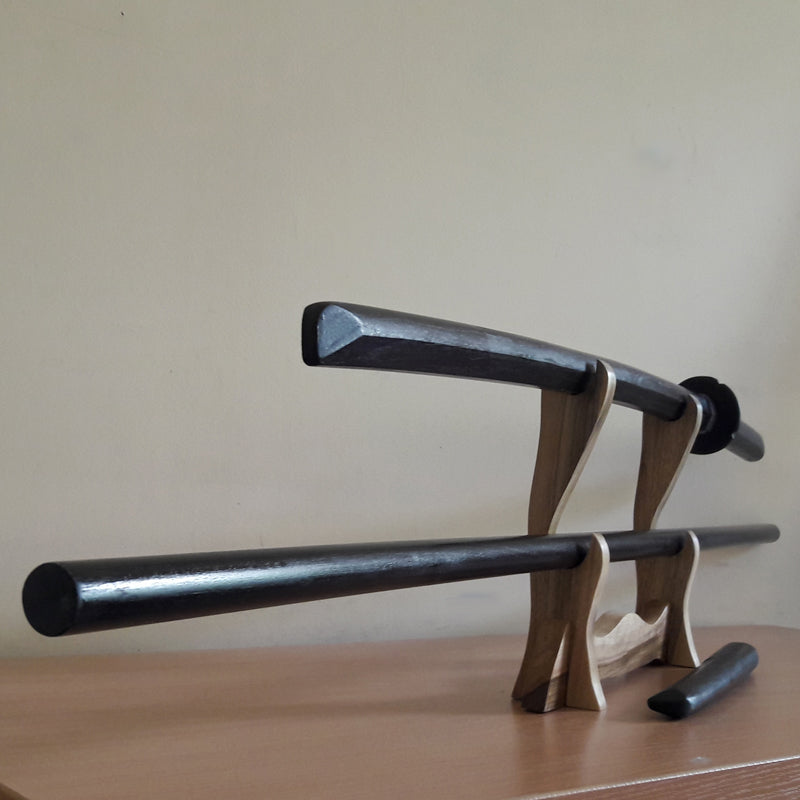 A set of wooden weapons for aikido - Bokken Daito 102 cm (40.1") with tsuba, jo 128 cm (50.4"), tanto - Robinia Wood