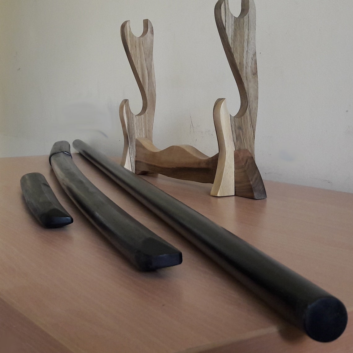 A set of wooden weapons for aikido - Bokken Daito 102 cm (40.1"), jo 128 cm (50.4"), tanto - Robinia wood