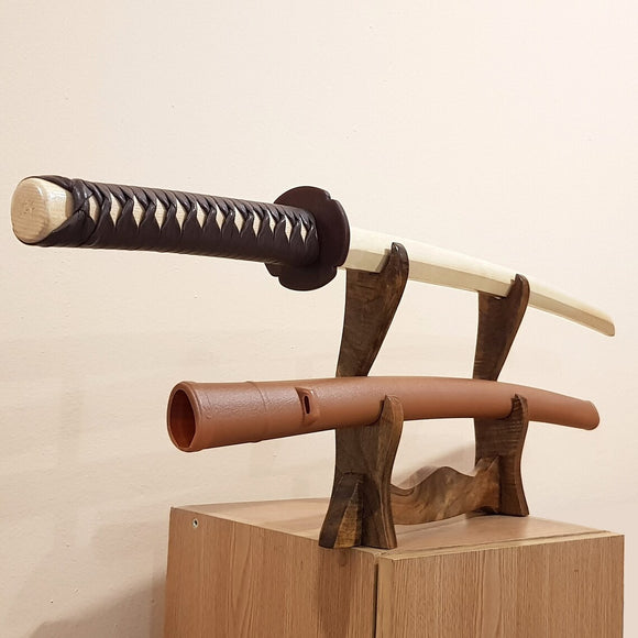 Wooden bokken daito with brown plastic tsuba, plastic saya and tsukamaki - Japanese sword 102 cm (40.1