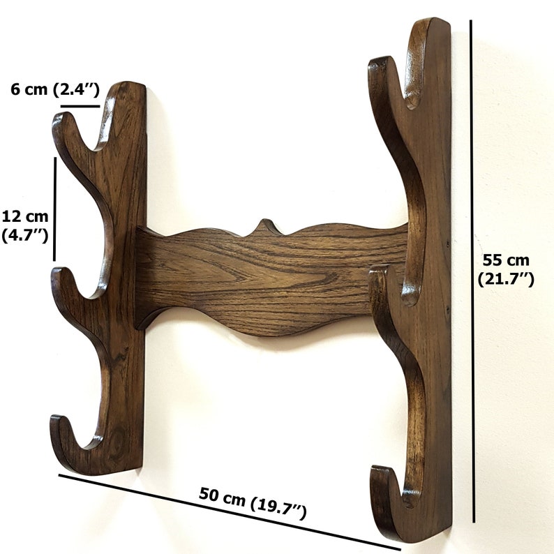 Wooden Wall stand for Swords, Ax, Rifle - Natural Wood Ash Brown - 3 Layers