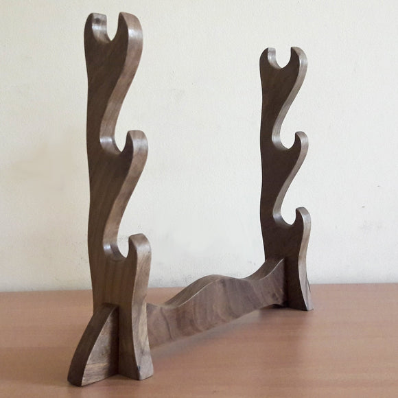Sword Katana Bokken Stand Holder - Natural Wood Walnut - 3 layer