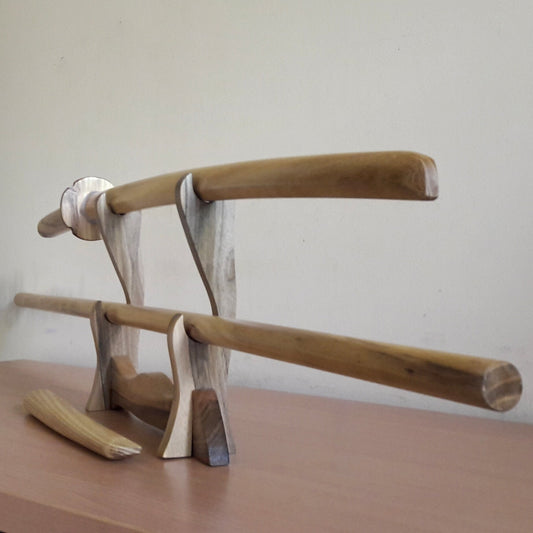 A set of wooden weapons for aikido - Bokken Daito 102 cm (40.1") with tsuba, jo 128 cm (50.4"), tanto - Robinia Wood