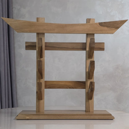 Traditional wooden sword rack for showcasing katanas and historical weapons