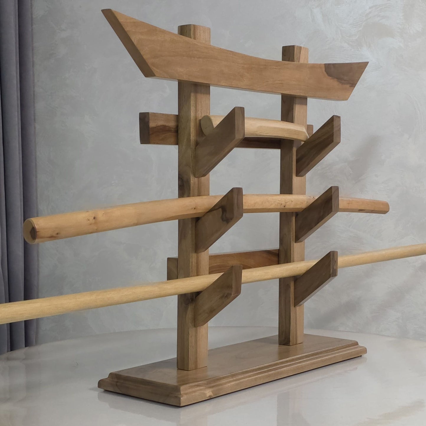 Durable wooden sword holder for samurai swords, katanas, and decorative blades