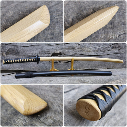 Wooden bokken Daito 102 cm (40.1") with patterned rubber tsuba, plastic saya and tsukamaki - European Hornbeam