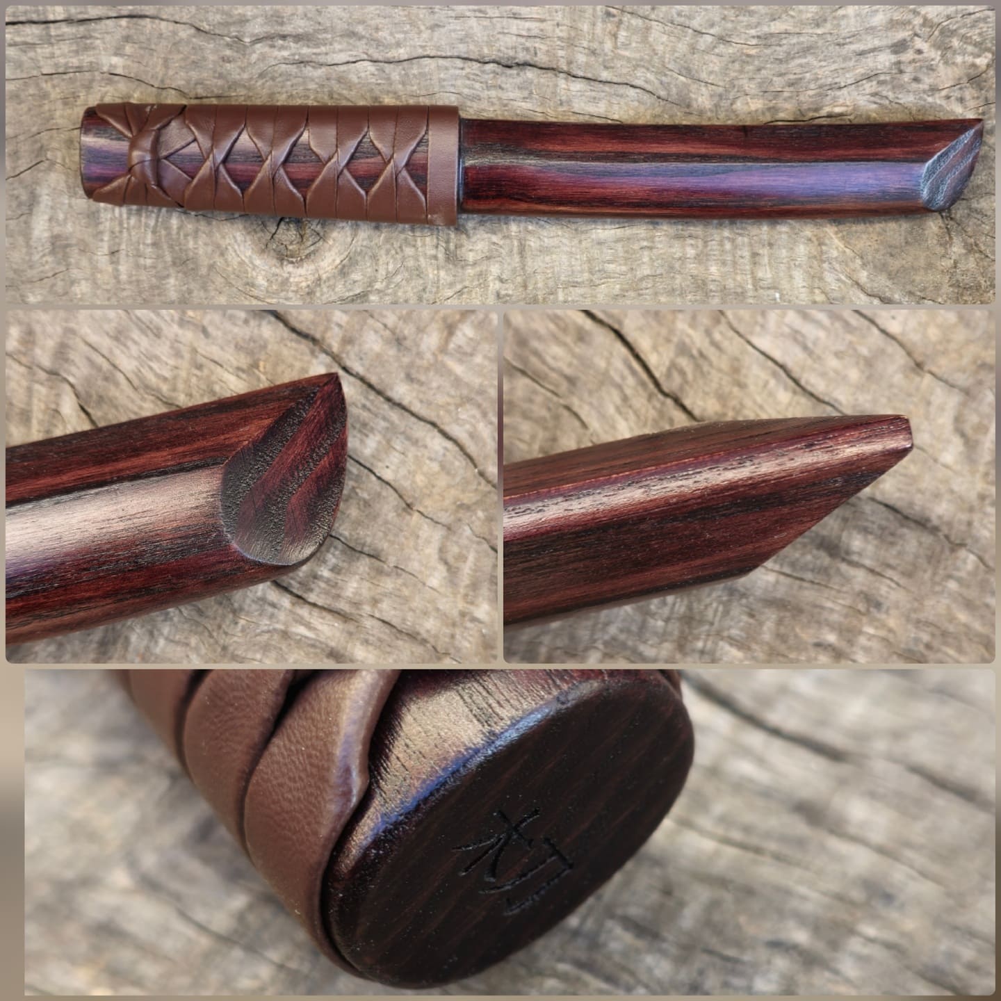 Wooden tanto Japanese style with tsukamaki - European Ash