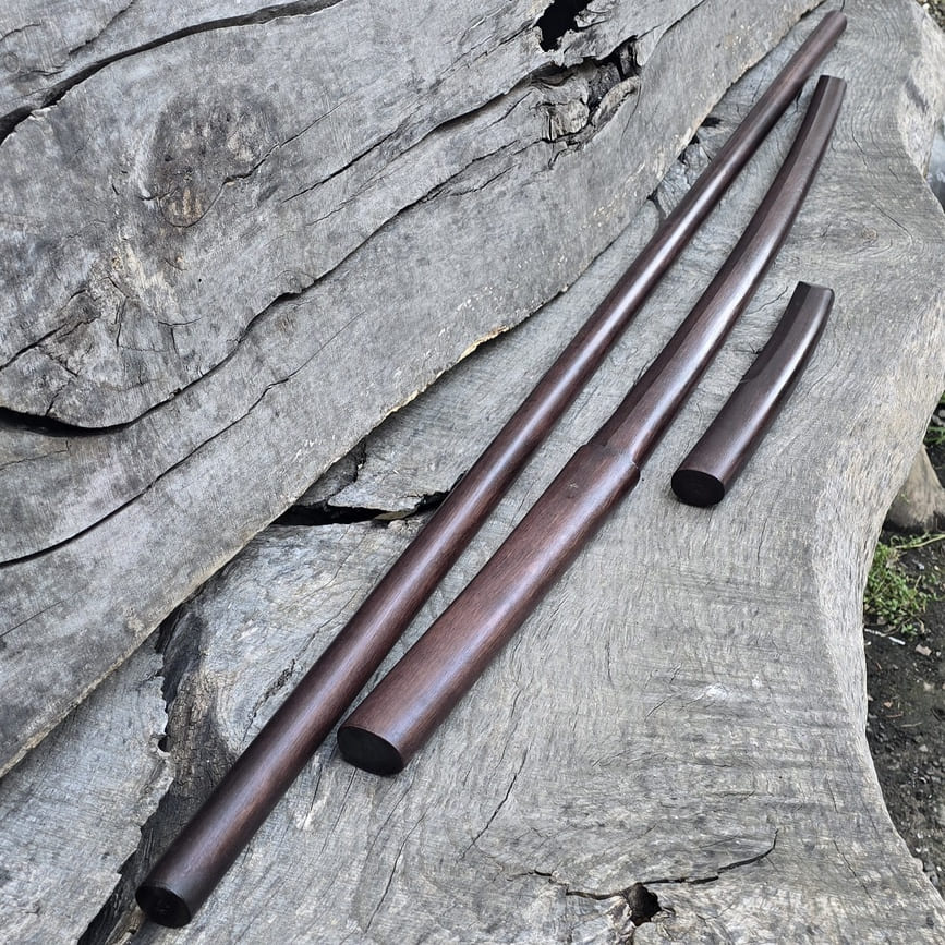 A set of wooden weapons for aikido and other martial arts. 