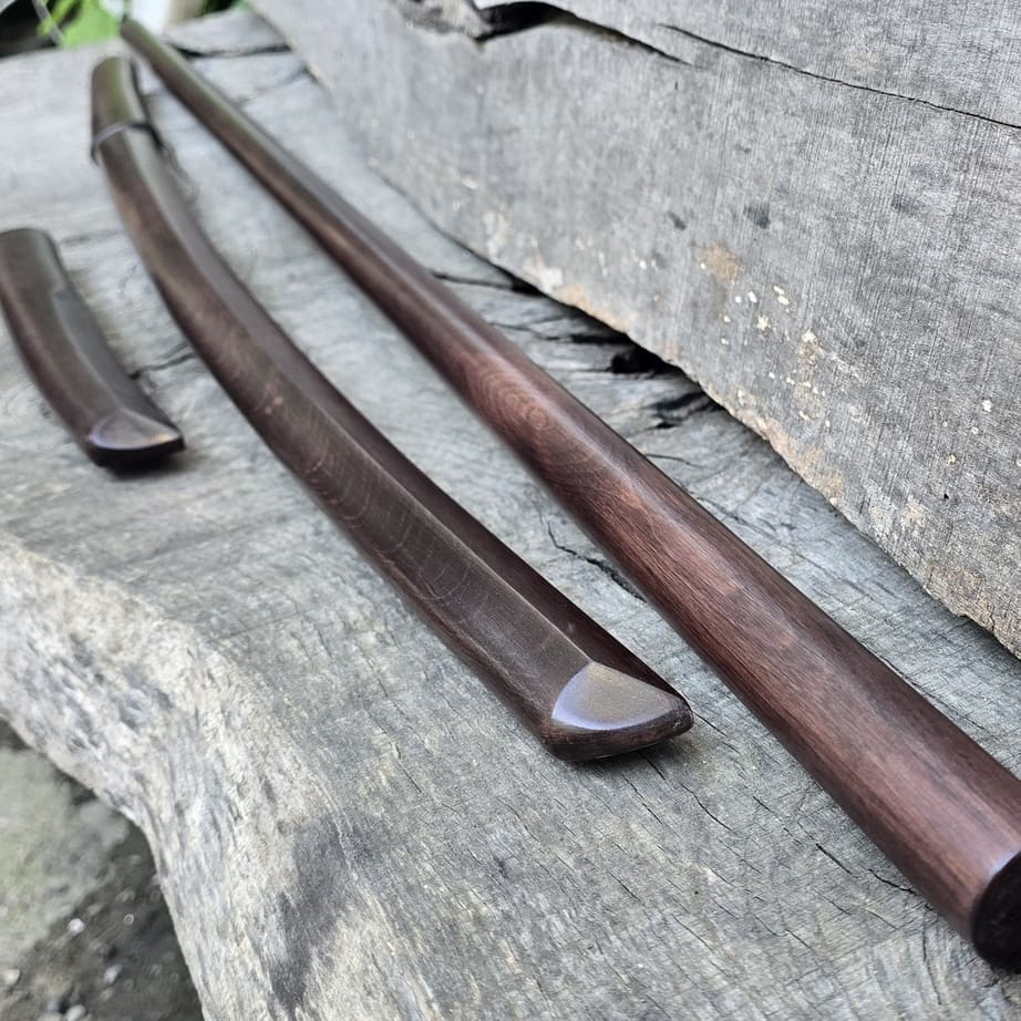 A set of wooden weapons for aikido and other martial arts. 