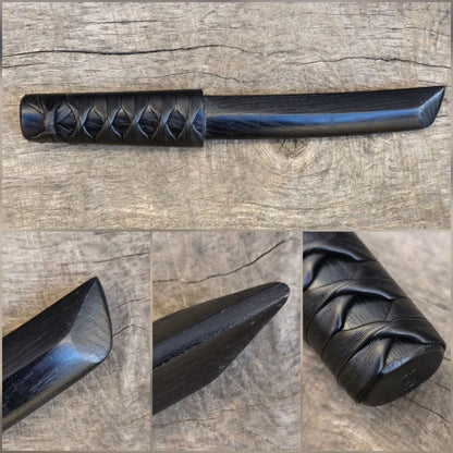 Handcrafted wooden training knife tanto made from durable hardwood.