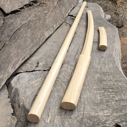 Martial arts practice wooden sword, stick and knife