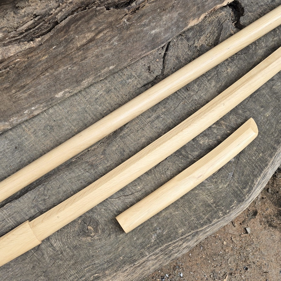 Martial arts practice wooden sword, stick and knife