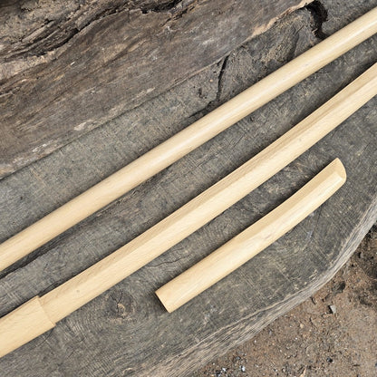 Martial arts practice wooden sword, stick and knife