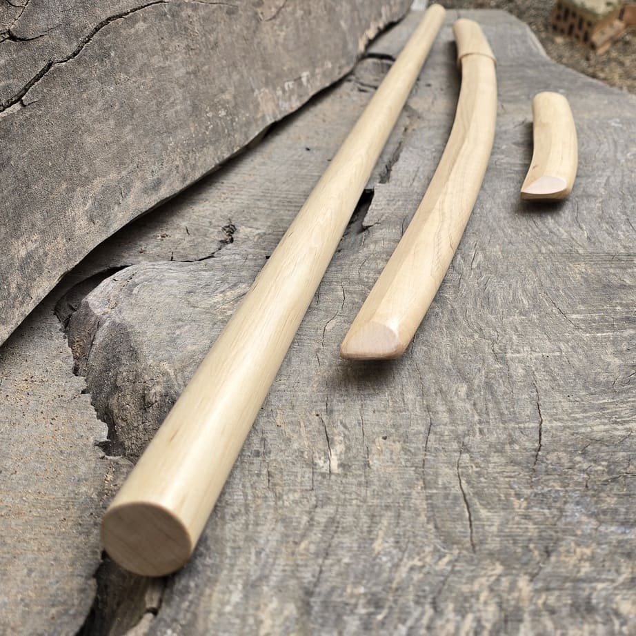 Martial arts practice wooden sword, stick and knife