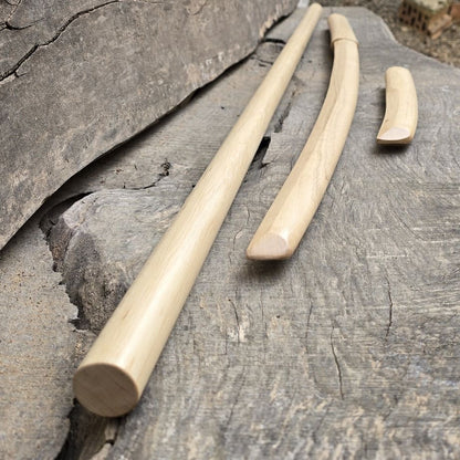 Martial arts practice wooden sword, stick and knife