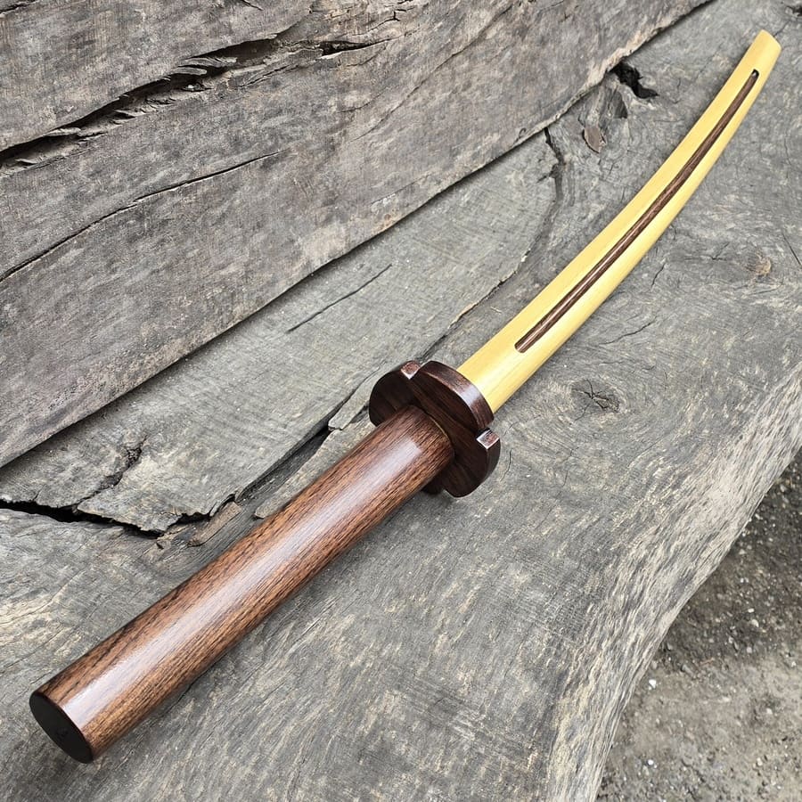 Japanese Bokken Daito 102 (40.1") with brown groove, hahdle and tsuba - Robinia Wood