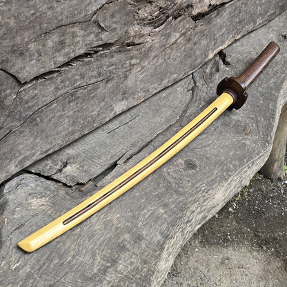 Japanese Bokken Daito 102 (40.1") with brown groove, hahdle and tsuba - Robinia Wood