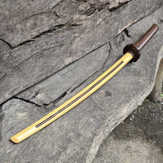 Japanese Bokken Daito 102 (40.1") with brown groove, hahdle and tsuba - Robinia Wood