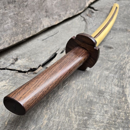 Japanese Bokken Daito 102 (40.1") with brown groove, hahdle and tsuba - Robinia Wood
