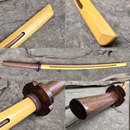 Japanese Bokken Daito 102 (40.1") with brown groove, hahdle and tsuba - Robinia Wood