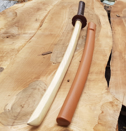Wooden bokken daito with brown plastic tsuba, plastic saya and tsukamaki - Japanese sword 102 cm (40.1") for Aikido and Iaido - Hornbeam