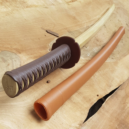 Wooden bokken daito with brown plastic tsuba, plastic saya and tsukamaki - Japanese sword 102 cm (40.1") for Aikido and Iaido - Hornbeam