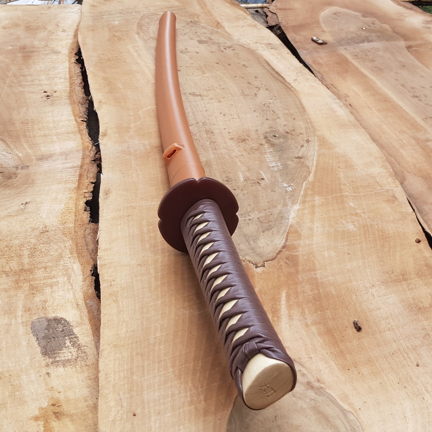 Wooden bokken daito with brown plastic tsuba, plastic saya and tsukamaki - Japanese sword 102 cm (40.1") for Aikido and Iaido - Hornbeam