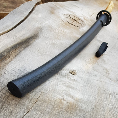 Wooden bokken Daito Deluxe Dragon with patterned rubber tsuba and dome, plastic saya for Iaido - European Hornbeam