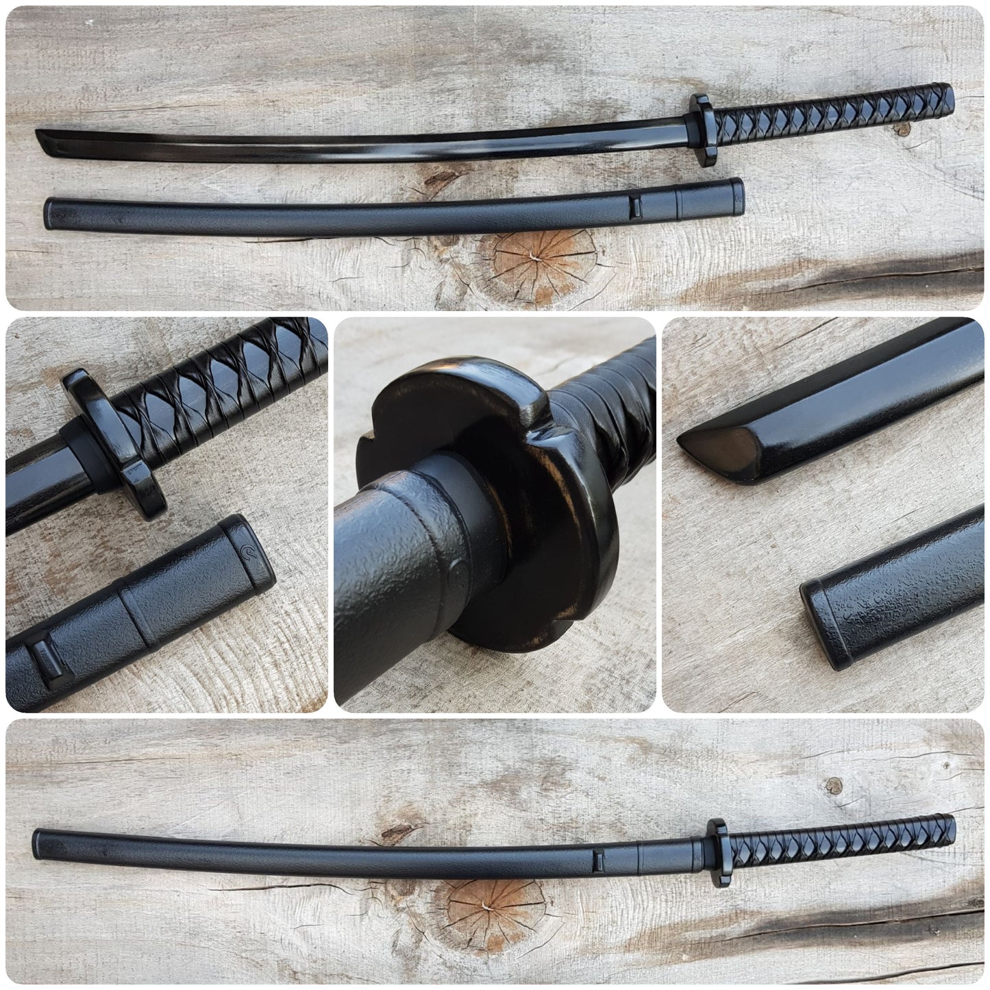 Wooden daito bokken with tsuba, plastic saya and tsukamaki - Japanese sword 102 cm (40.1") for Iaido - European Hornbeam
