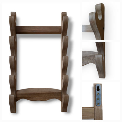 Traditional wooden sword rack for showcasing katanas and historical weapons