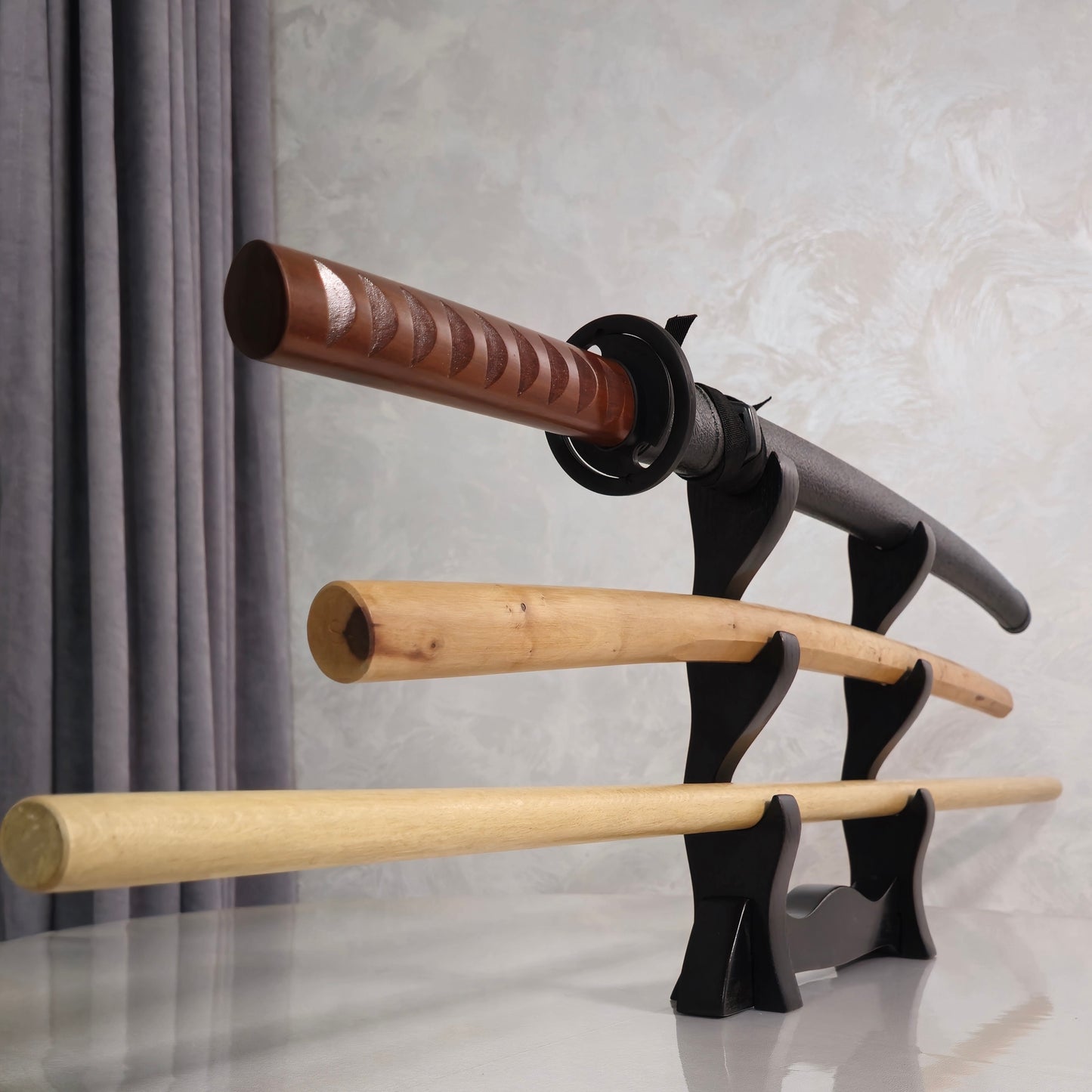Durable wooden sword holder for samurai swords, katanas, and decorative blades