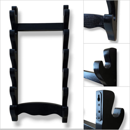 Traditional wooden sword rack for showcasing katanas and historical weapons