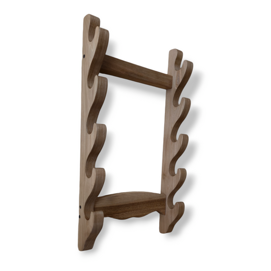 Traditional wooden sword rack for showcasing katanas and historical weapons