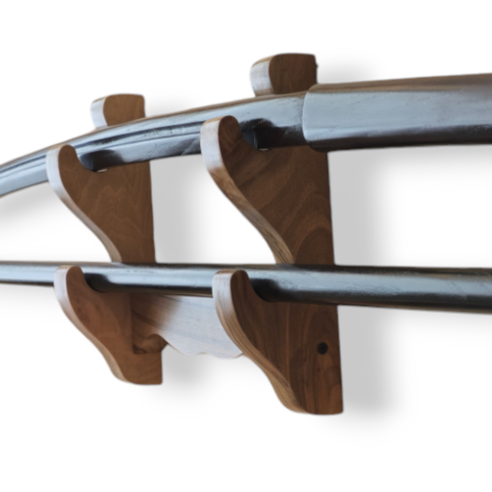 Traditional wooden sword rack for showcasing katanas and historical weapons