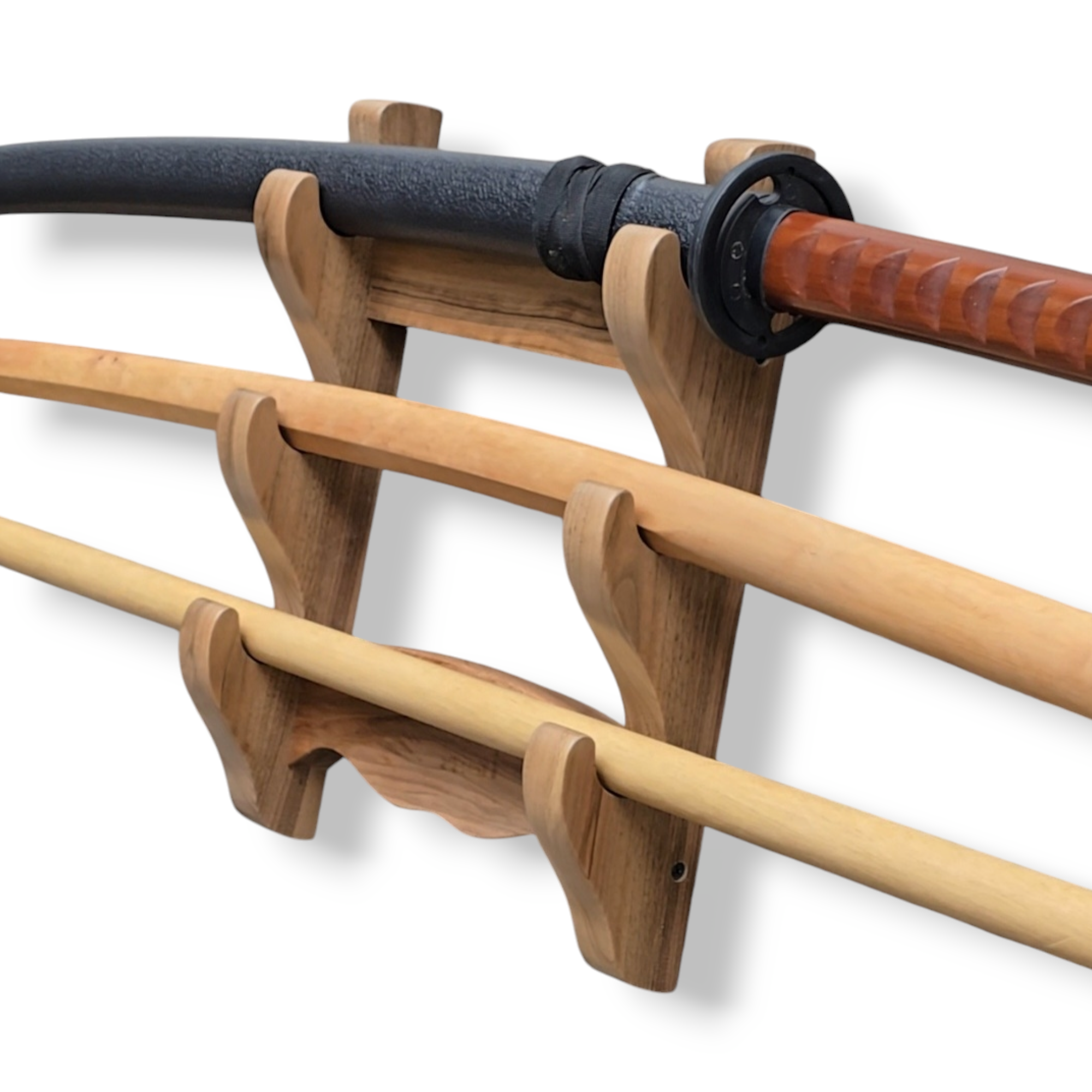 Wooden Wall Mounted Sword Katana Bokken Holder - Natural Wood