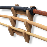 Wooden Wall Mounted Sword Katana Bokken Holder - Natural Wood Walnut - 3 Layers