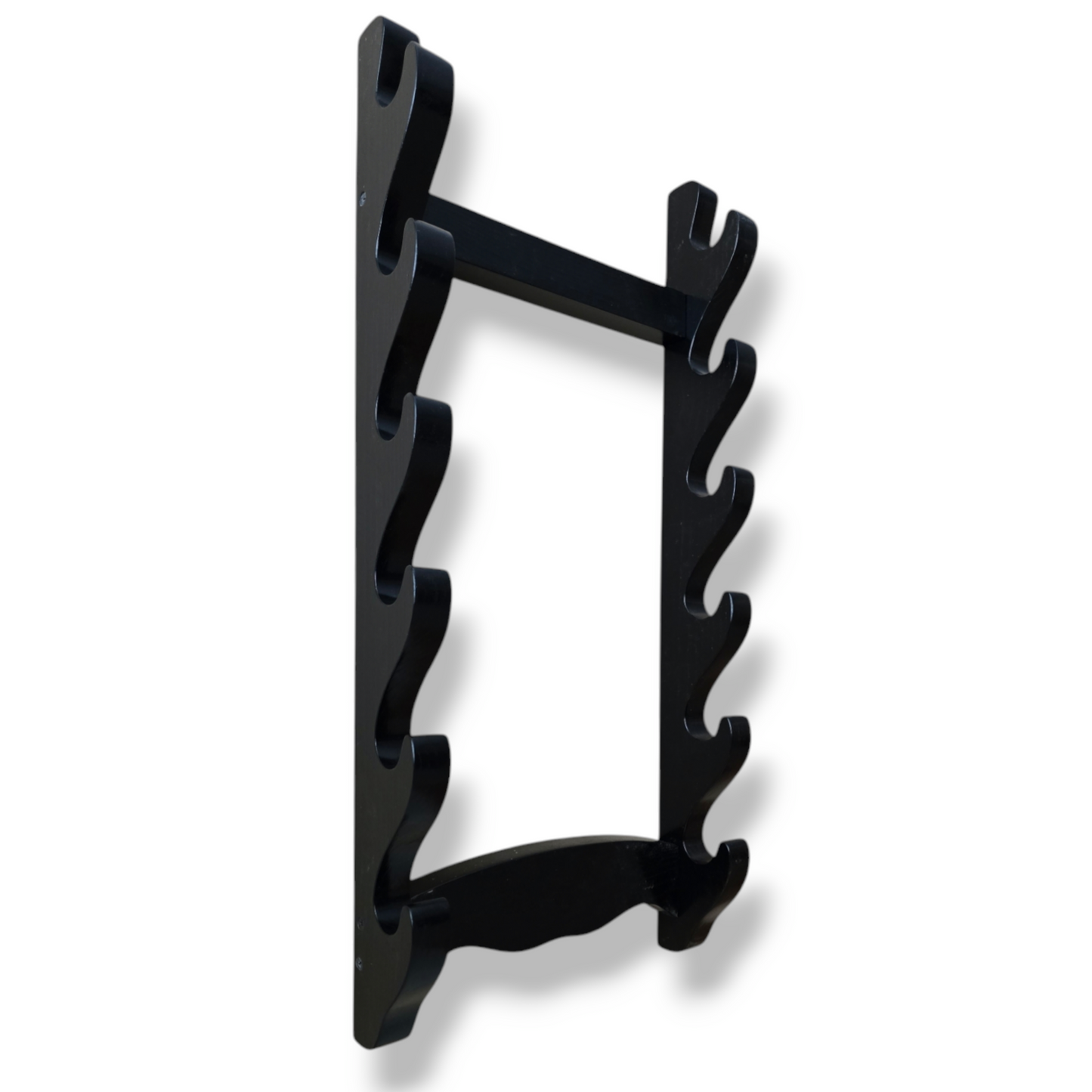 Traditional wooden sword rack for showcasing katanas and historical weapons