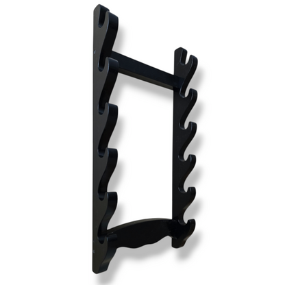 Traditional wooden sword rack for showcasing katanas and historical weapons