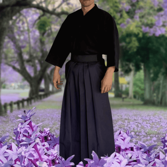 Traditional black hakama pants for Kendo, Aikido, and Iaido martial arts