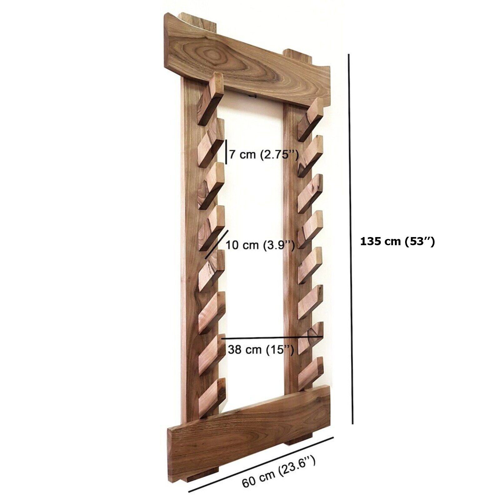 The top Wall Stand for Weapons - Sword, Bokken, Staff - 6 Layer - Natural Wood (Walnut)