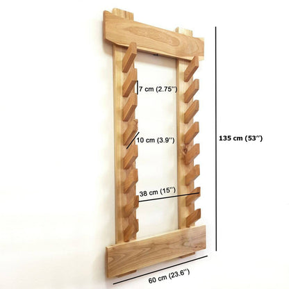 The Wall Stand for Weapons Japanese Style - Sword, Bokken, Staff - 8 Layer - Natural Wood (Ash)