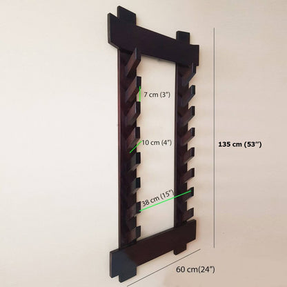 The Wall Stand for Weapons Japanese Style - Sword, Bokken, Staff - 8 Layer - Natural Wood (Ash Brown)