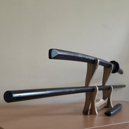 A set of wooden weapons for aikido - Bokken Daito 102 cm (40.1") with tsuba, jo 128 cm (50.4"), tanto - Robinia Wood