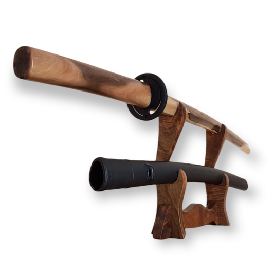 Wooden bokken Daito 102 cm (40.1") with patterned rubber tsuba and dome, plastic saya for Iaido - Walnut