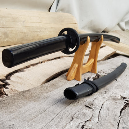 Wooden bokken Daito 102 cm (40.1") with groove, patterned rubber tsuba and dome, plastic saya for Aikido and Iaido - Robinia Wood