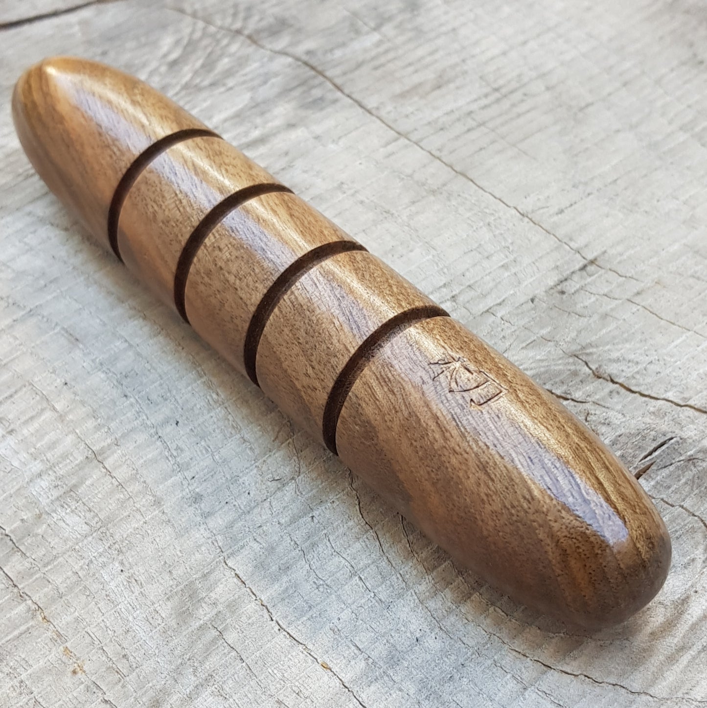 Wooden massage training stick yawara with oval ends - Walnut