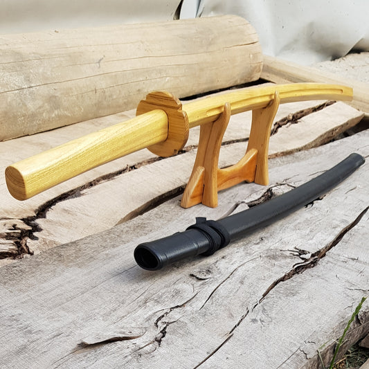 Wooden daito bokken with groove, tsuba and plastic saya- Japanese sword 102 cm (40.1") for Aikido and Iaido - Robinia Wood